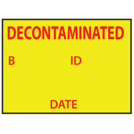 Pre-printed batch gun label 30mm x 20mm "Decontaminated" 1000 per roll