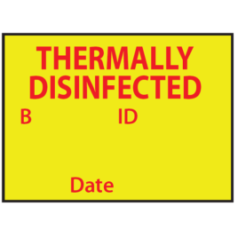 Pre-printed batch gun label 30mm x 20mm "Thermally Disinfected" 1000 per roll